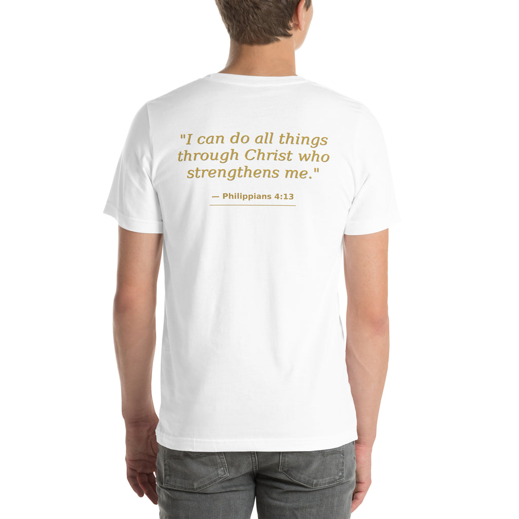 Iron Cross Phil 4:13 gym t-shirt — Philippians 4:13 back print