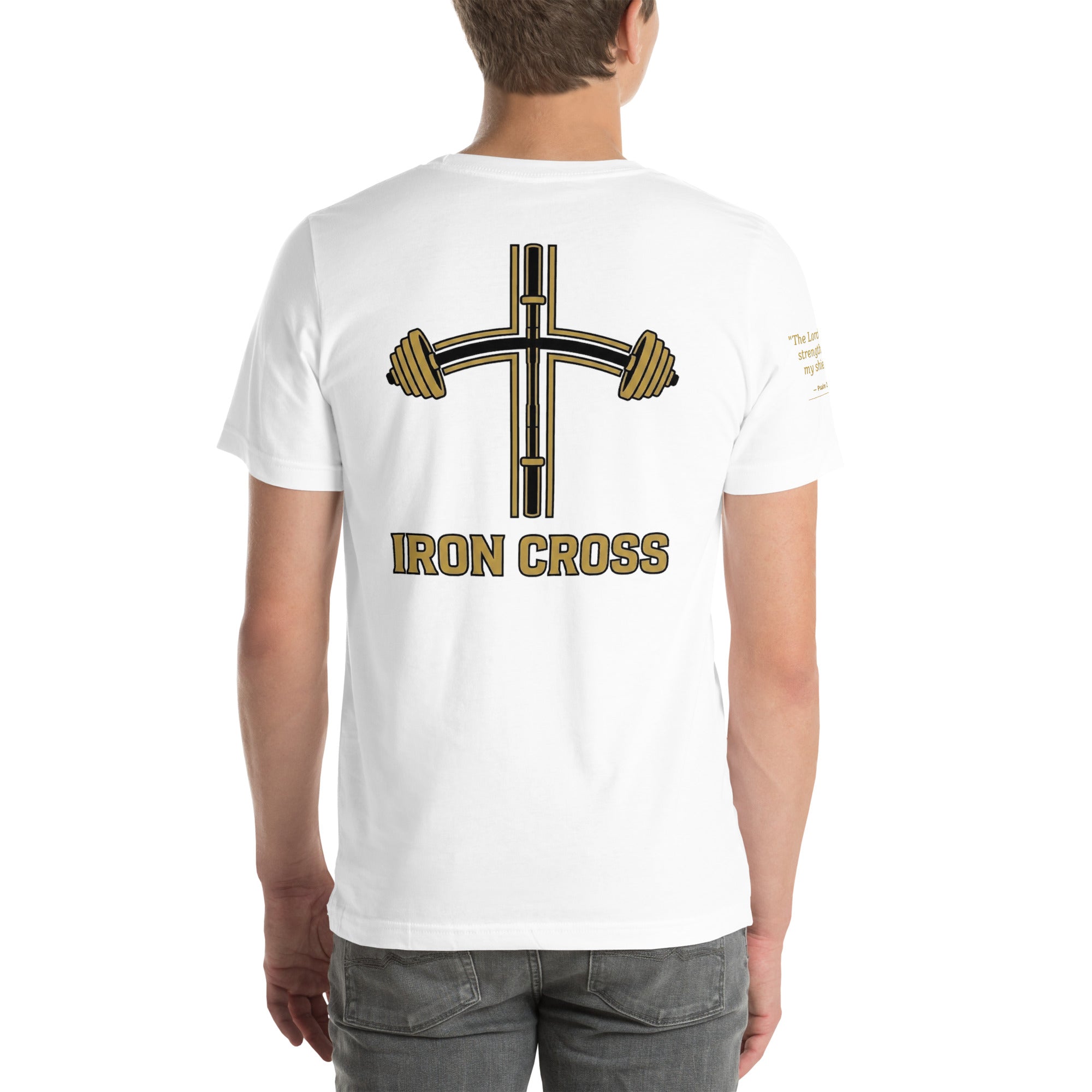 Iron Cross Psalm 28:7 Sleeve Tee — back view